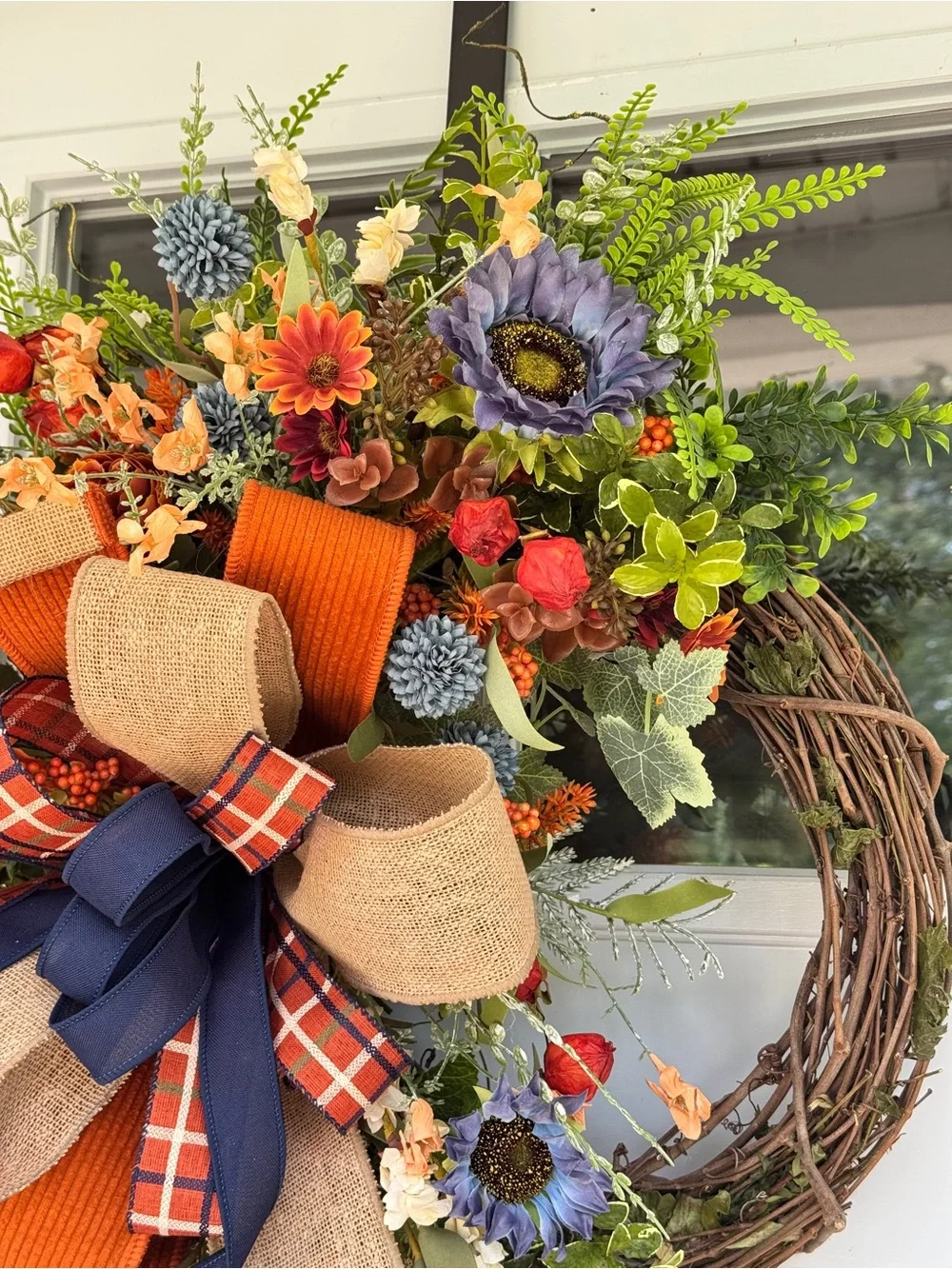 Rust & Blue Autumn Grapevine Wreath